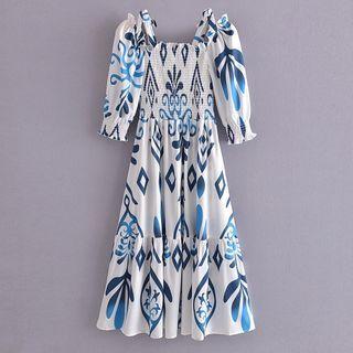 Suspender Off-shoulderprint Ruffle Dress