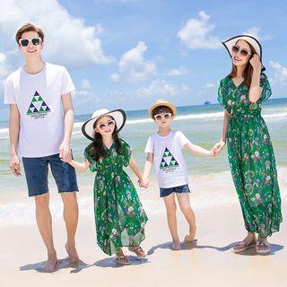 Family Matching Short-sleeve Beach Dress / Short-sleeve T-shirt / Denim Shorts