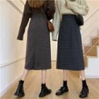 Plaid Slit Woolen Skirt