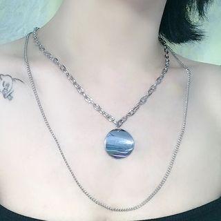 Medallion Charm Layered Choker Bx1336 - Gunmetal - One Size