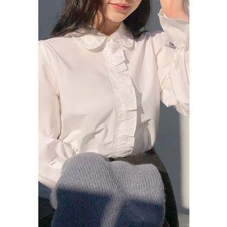Hidden-button Frilled Blouse