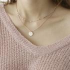 Coin-pendant Layered Chain Necklace Rose Gold - One Size