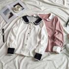 Long-sleeve Color Block Chiffon Shirt