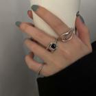 Layered Square Open Ring Black & Silver - One Size
