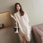 Sleeveless V-neck Slit-side Mini Knit Dress Almond - One Size