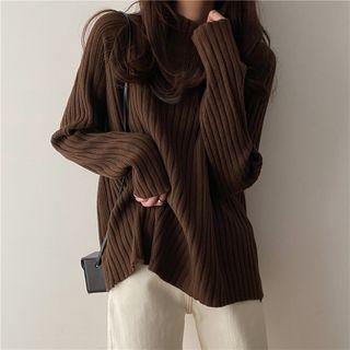 Mock-neck Plain Ribbed Oversize Sweater