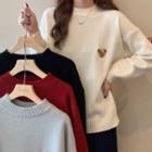 Bear Embroidered Round-neck Sweater