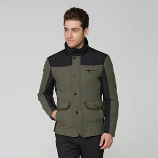 Wool Blend Color-block Puffer Jacket