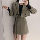 Double-breasted Cropped Blazer / Mini A-line Skirt