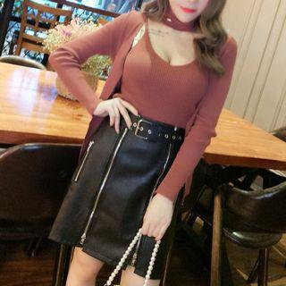 Set: Knit Camisole + Cardigan + Knit Choker