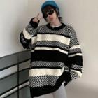Striped Loose-fit Sweater Stripes - Black & White - One Size