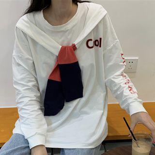 Mock Two-piece Color Panel Shawl T-shirt