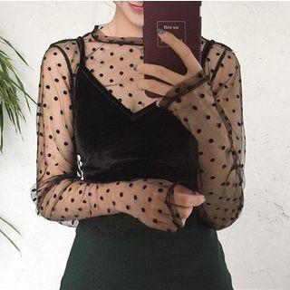 Long-sleeve Tulle Sheer Top