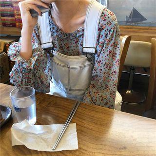 Long-sleeve Floral Frill Trim Chiffon Blouse As Shown In Figure - One Size