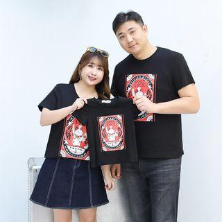 Family Matching Short-sleeve Fortune Cat Print T-shirt
