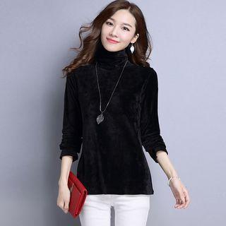 Long-sleeve Velvet High Neck T-shirt