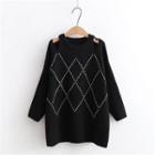Argyle Cut-out Sweater Black - One Size