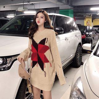 Jacquard Long Sweater Almond - One Size