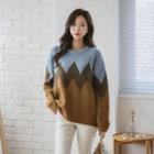 Chevron Color-block Wool Blend Sweater