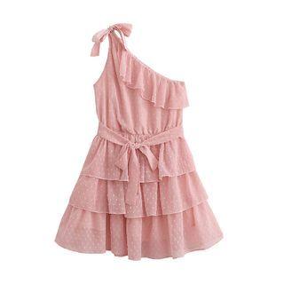 One-shoulder Layered Mini A-line Dress