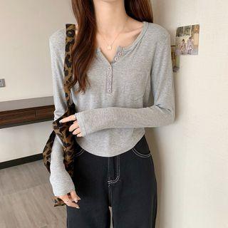Long-sleeve Asymmetrical Pocket T-shirt