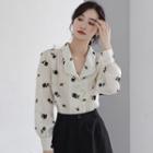 Beaded Trim Rose Print Shirt