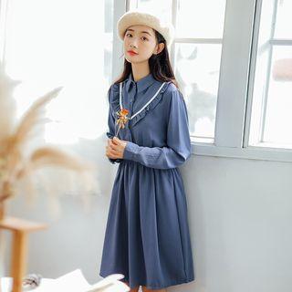 Frill Trim Collar Long-sleeve Dress