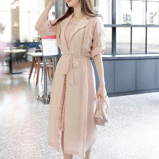 Tap-sleeve Chiffon Maxi Robe Jacket