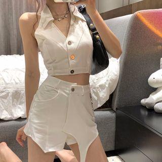Sleeveless Collared Top / Mini Pencil Skort