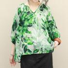 3/4-sleeve Printed Top As Shown In Figure - One Size