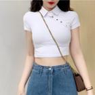 Short-sleeve Cropped Buttoned Shirt White - One Size