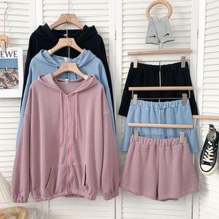 Set: Hooded Jacket + Wide-leg Sweatshorts
