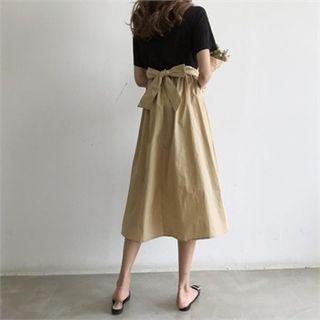 Off-shoulder Mock Two-piece Dress With Sash
