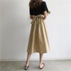 Off-shoulder Mock Two-piece Dress With Sash