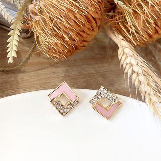925 Sterling Silver Rhinestone Stud Earring Ab0156 - One Size