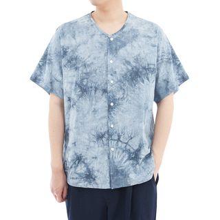 Plus Size Collarless Tie-dye Shirt