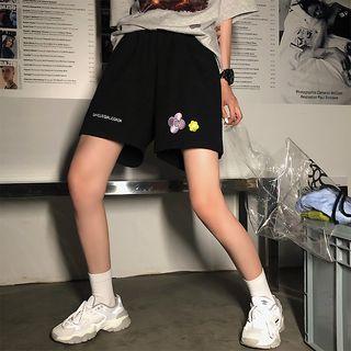 Embroidered Wide Leg Shorts Black - One Size
