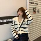 Sailor Collar Striped Buttoned Knit Top