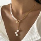 Faux Pearl Drop Necklace 4660 - Gold - One Size