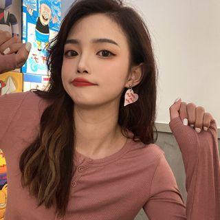 Non-matching Lettering Heart Dangle Earring