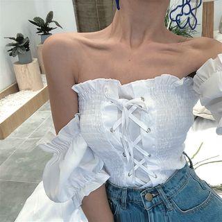 Lace-up Off-shoulder Slim-fit Top