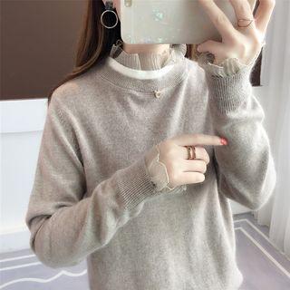 Mock Neck Mesh-trim Sweater