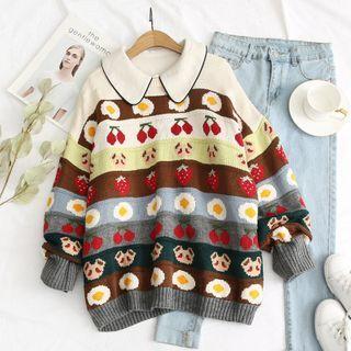 Patterned Collared Sweater As Shown In Figure - One Size