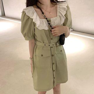 Lace Trim Short-sleeve Mini Shift Dress