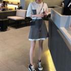 Set: Pocketed Short-sleeve T-shirt Dress + A-line Skirt