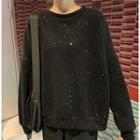 Long-sleeve Glitter Sweatshirt Black - One Size