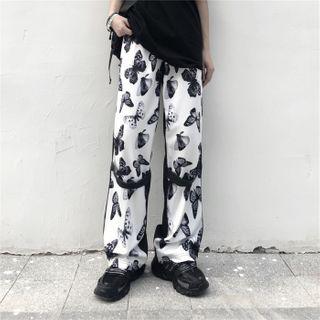 Butterfly Print Wide-leg Pants