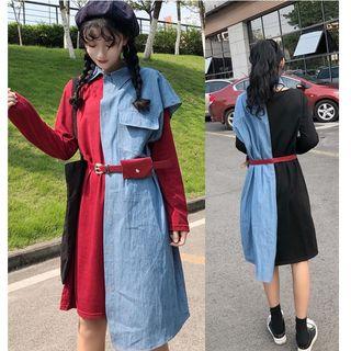 Set: Long-sleeve T-shirt Dress + Denim Shirt