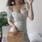 Short-sleeve Mini Floral Sheath Dress
