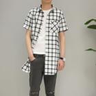 Plaid Short-sleeve Long Shirt